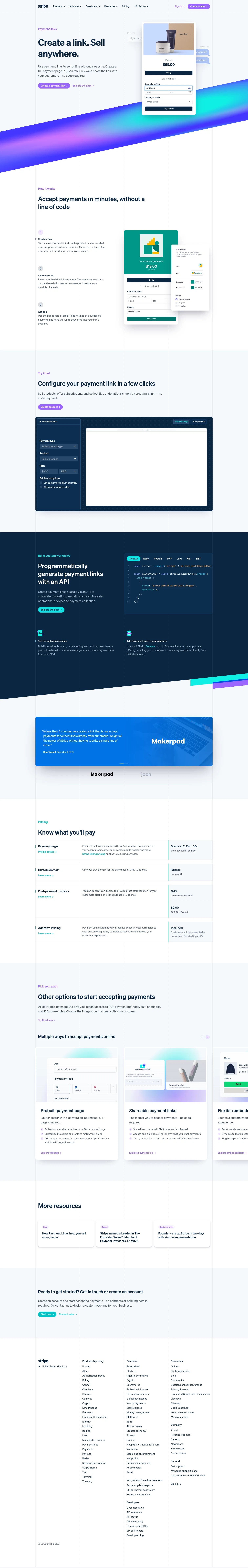 Stripe landing page
