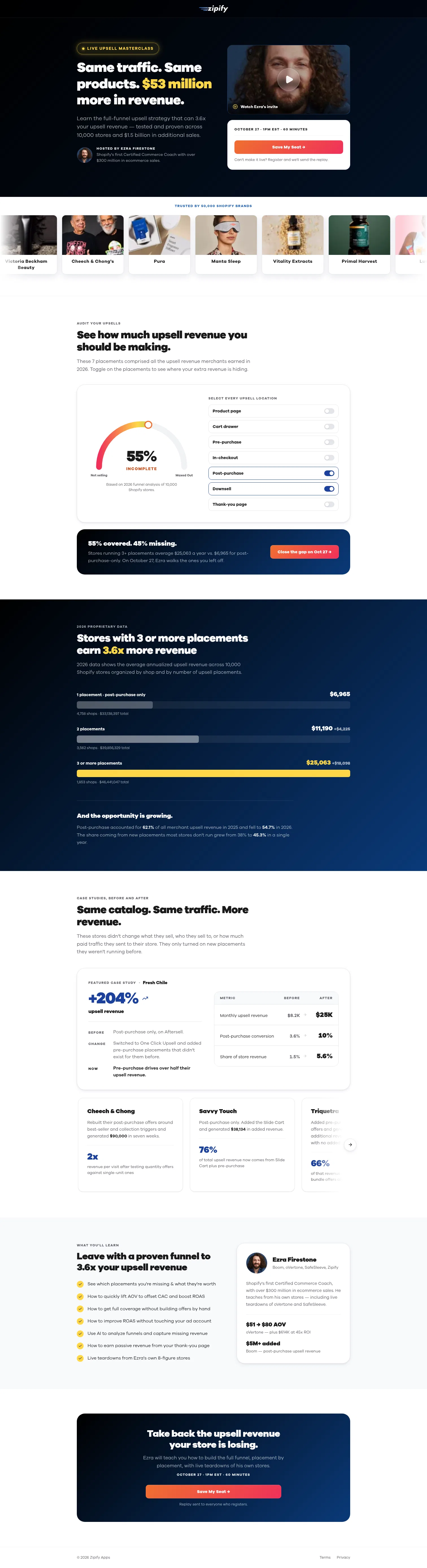 lp.zipify.com/upsell-masterclass-opt-in on desktop, full screenshot