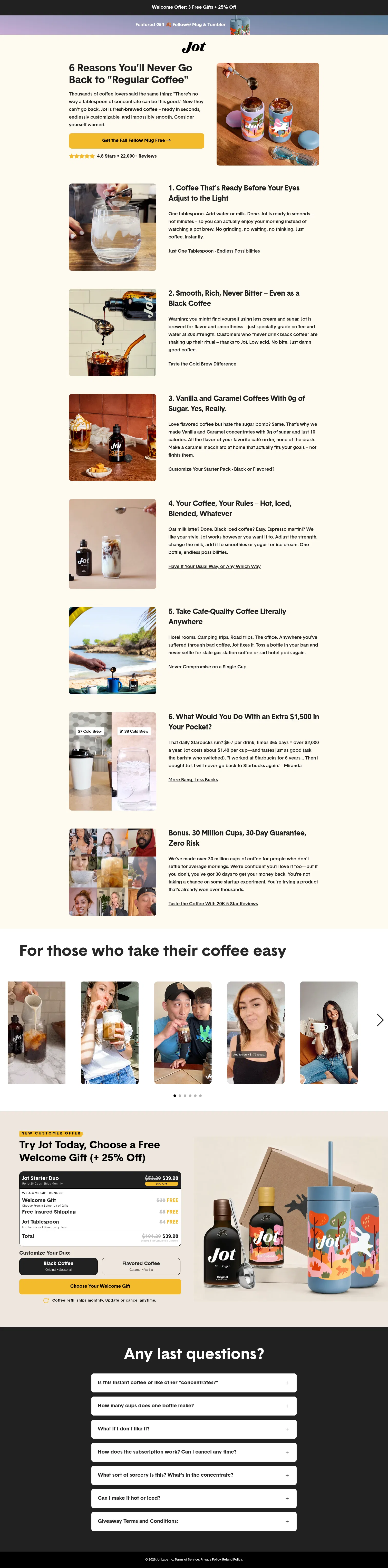 jot.co/pages/coffee-obsession-ff26 on desktop, full screenshot
