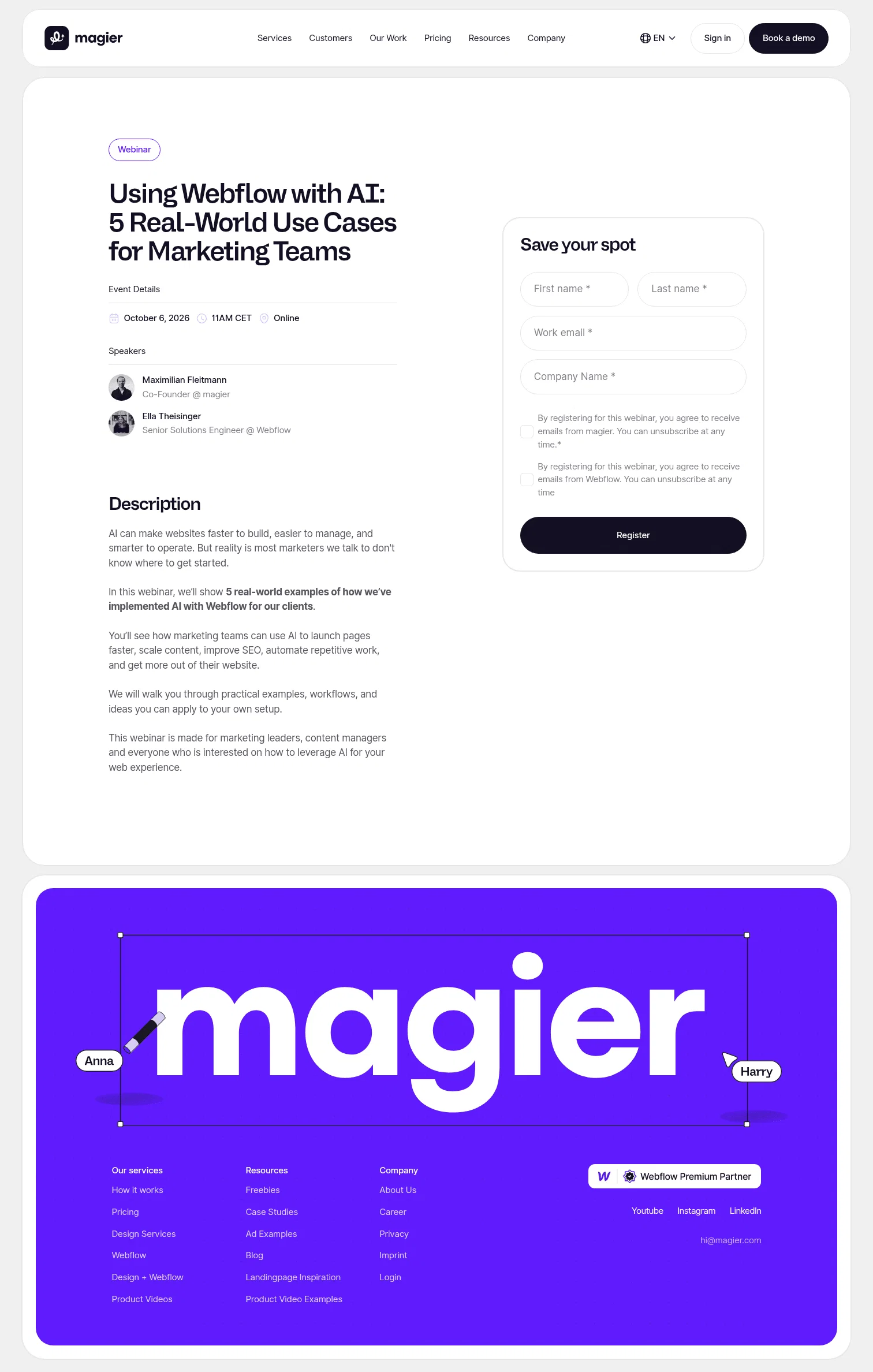 Magier landing page