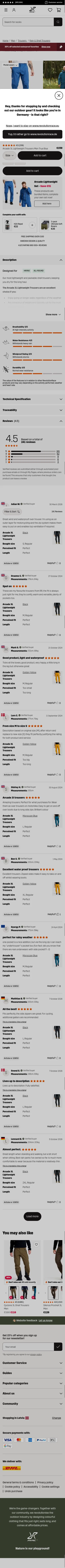revolutionrace.eu/men/trousers/shell-trousers/arcade-3l-lightweight-pants-men on mobile, full screenshot