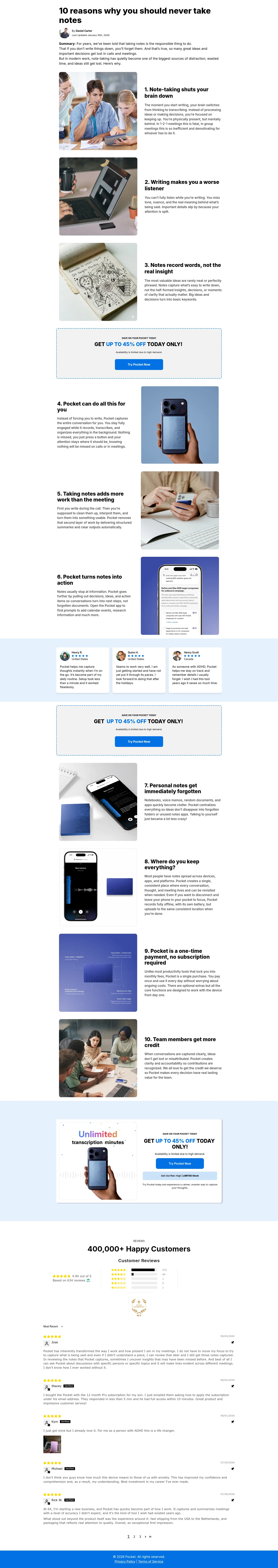 heypocket.com/pages/10-reasons-why-1 on desktop, full screenshot
