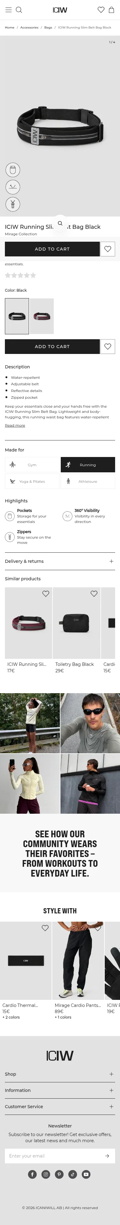 iciw.com/en/accessories/accessories-bags/iciw-running-slim-belt-bag-black on mobile, full screenshot