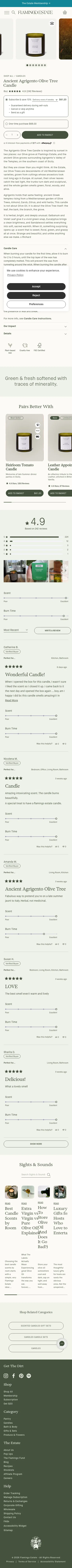 flamingoestate.com/products/olive-tree-candle on mobile, full screenshot