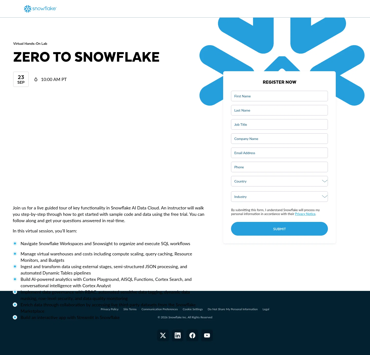 Snowflake landing page
