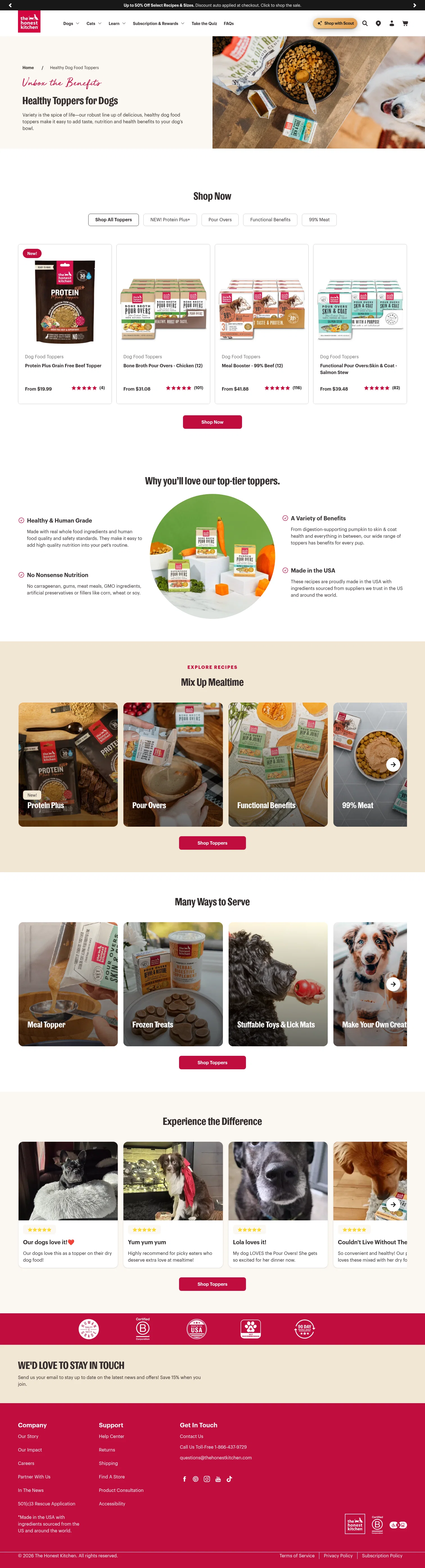 thehonestkitchen.com/pages/healthy-dog-food-toppers on desktop