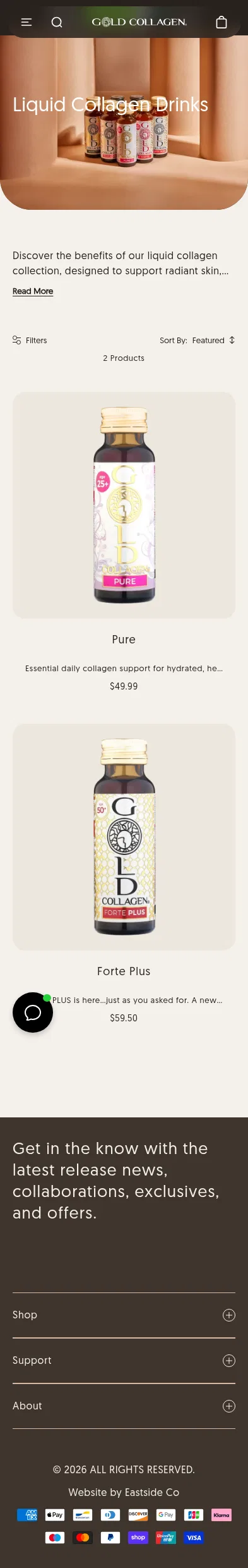 gold-collagen.com/collections/liquid-collagen-drinks on mobile, full screenshot