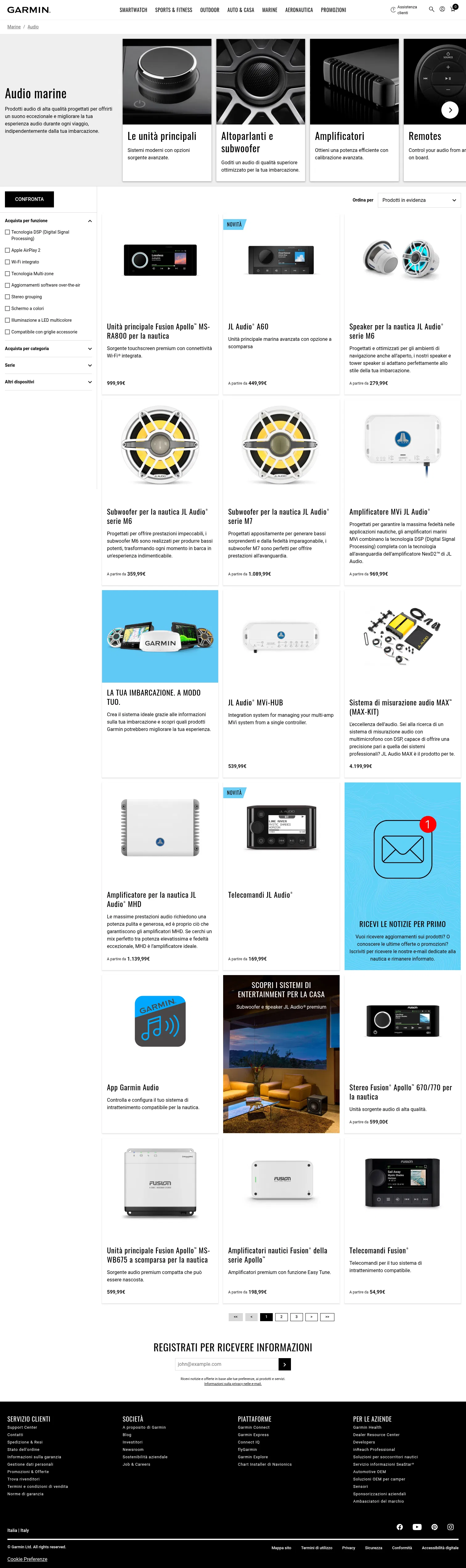 garmin.com/it-IT/c/marine/audio on desktop, full screenshot