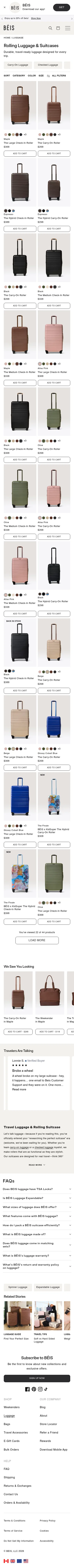 beistravel.com/collections/luggage on mobile, full screenshot