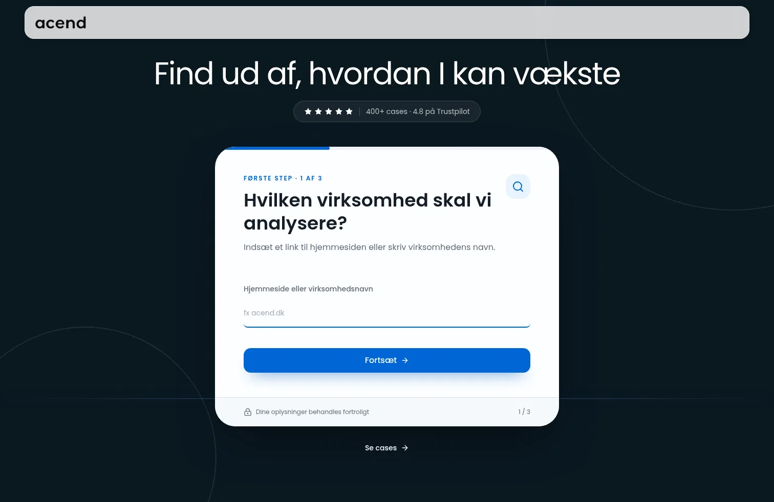 cases.acend.dk/intro-moede on desktop, full screenshot