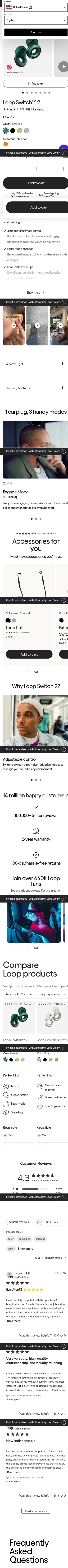loopearplugs.com/products/switch on mobile, full screenshot