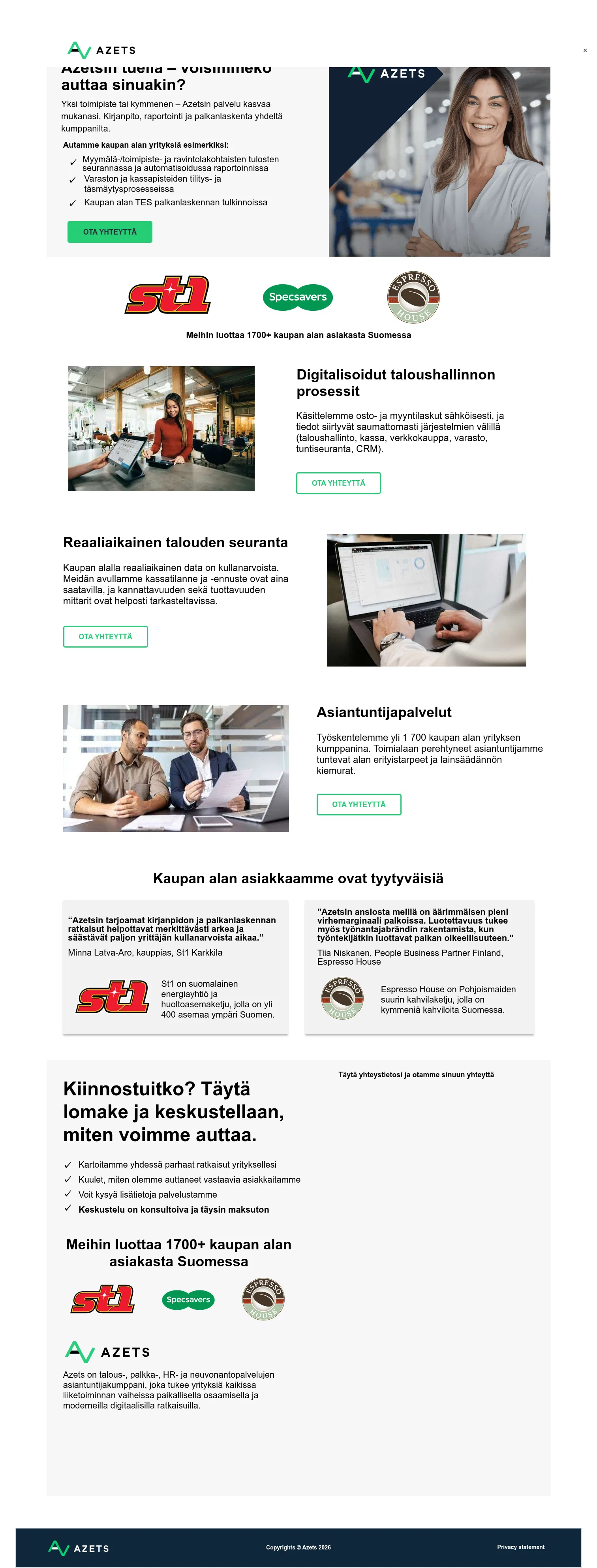 pages.azets.com/kaupan-ala on desktop, full screenshot