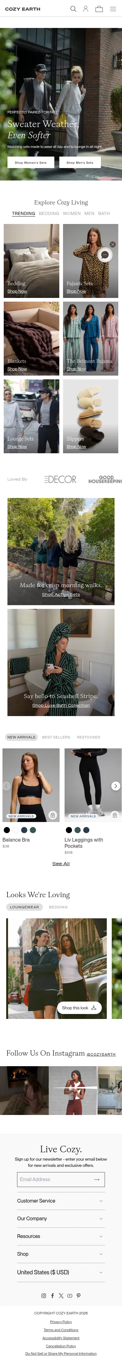 cozyearth.com on mobile, full screenshot