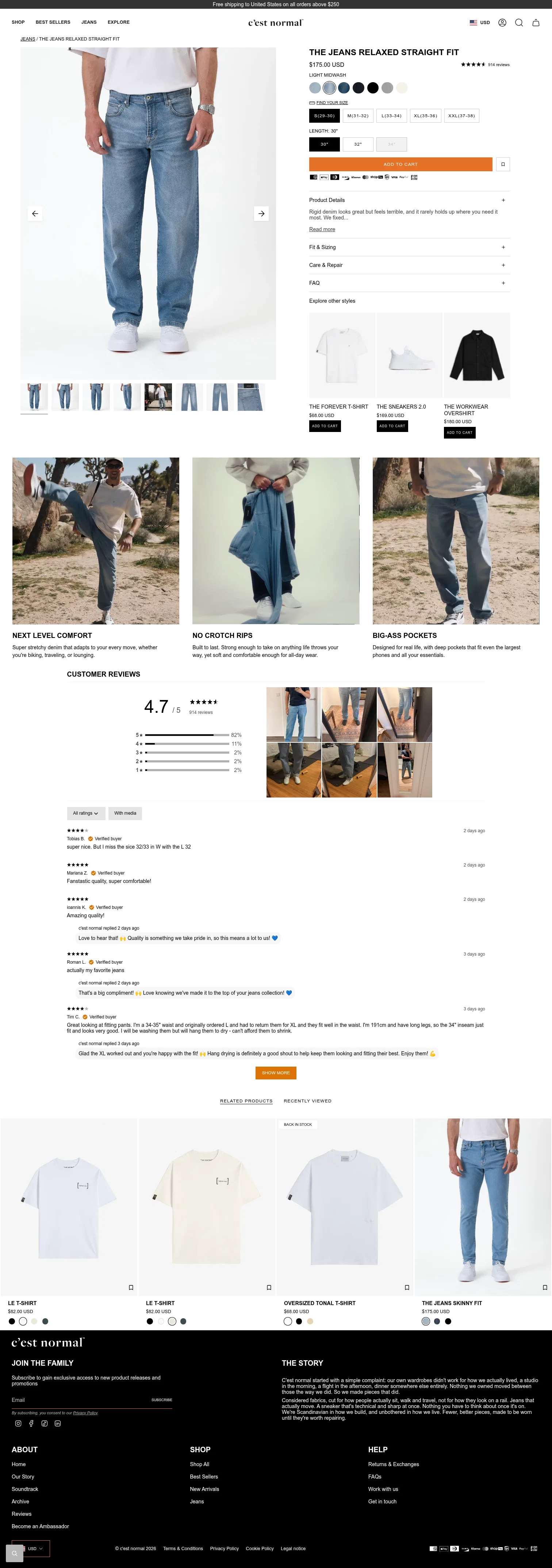 cestnormal.com/products/the-jeans-relaxed-straight-fit-light-midwash on desktop, full screenshot