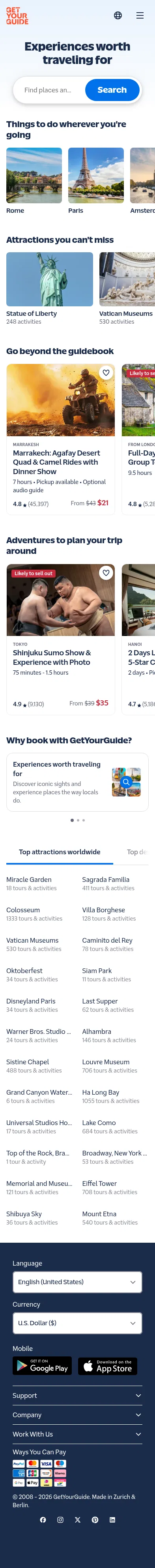 getyourguide.com on mobile, full screenshot