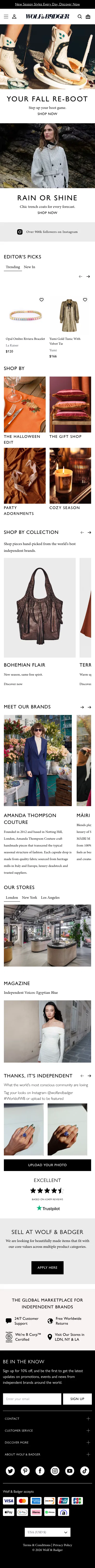 wolfandbadger.com on mobile, full screenshot