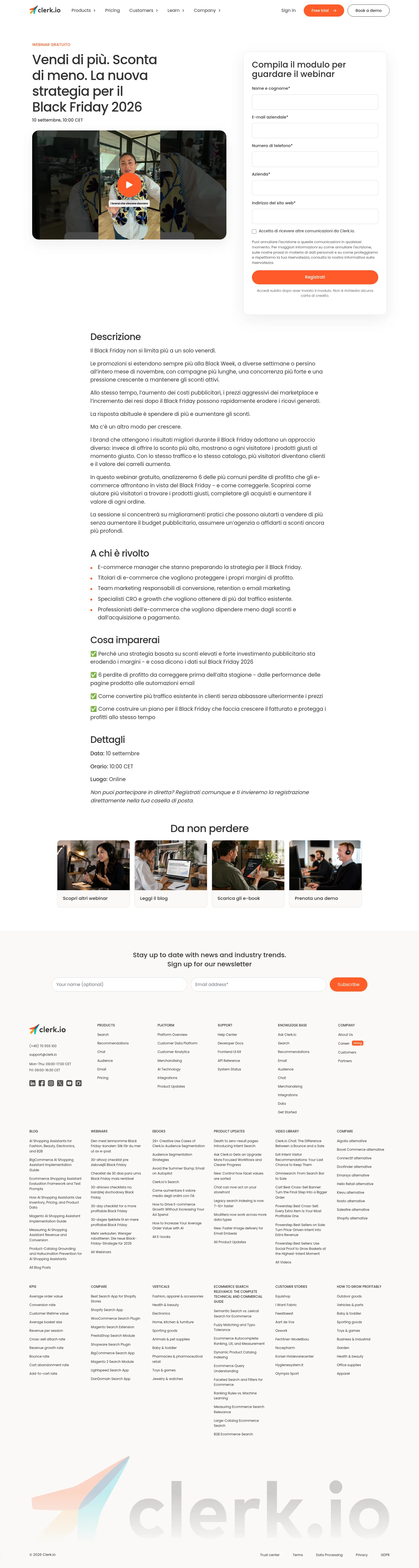 clerk.io/webinar/vendi-di-piu-sconta-di-meno-la-nuova-strategia-per-il-black-friday-2026 on desktop