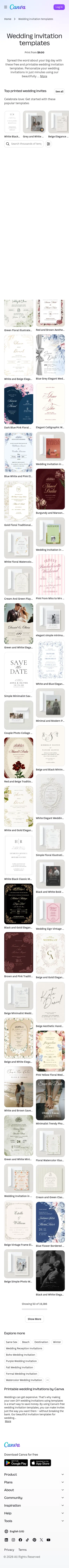 canva.com/wedding-invitations/templates on mobile, full screenshot