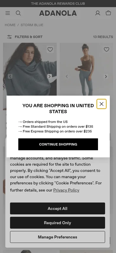 adanola.com/collections/storm-blue on mobile, full screenshot