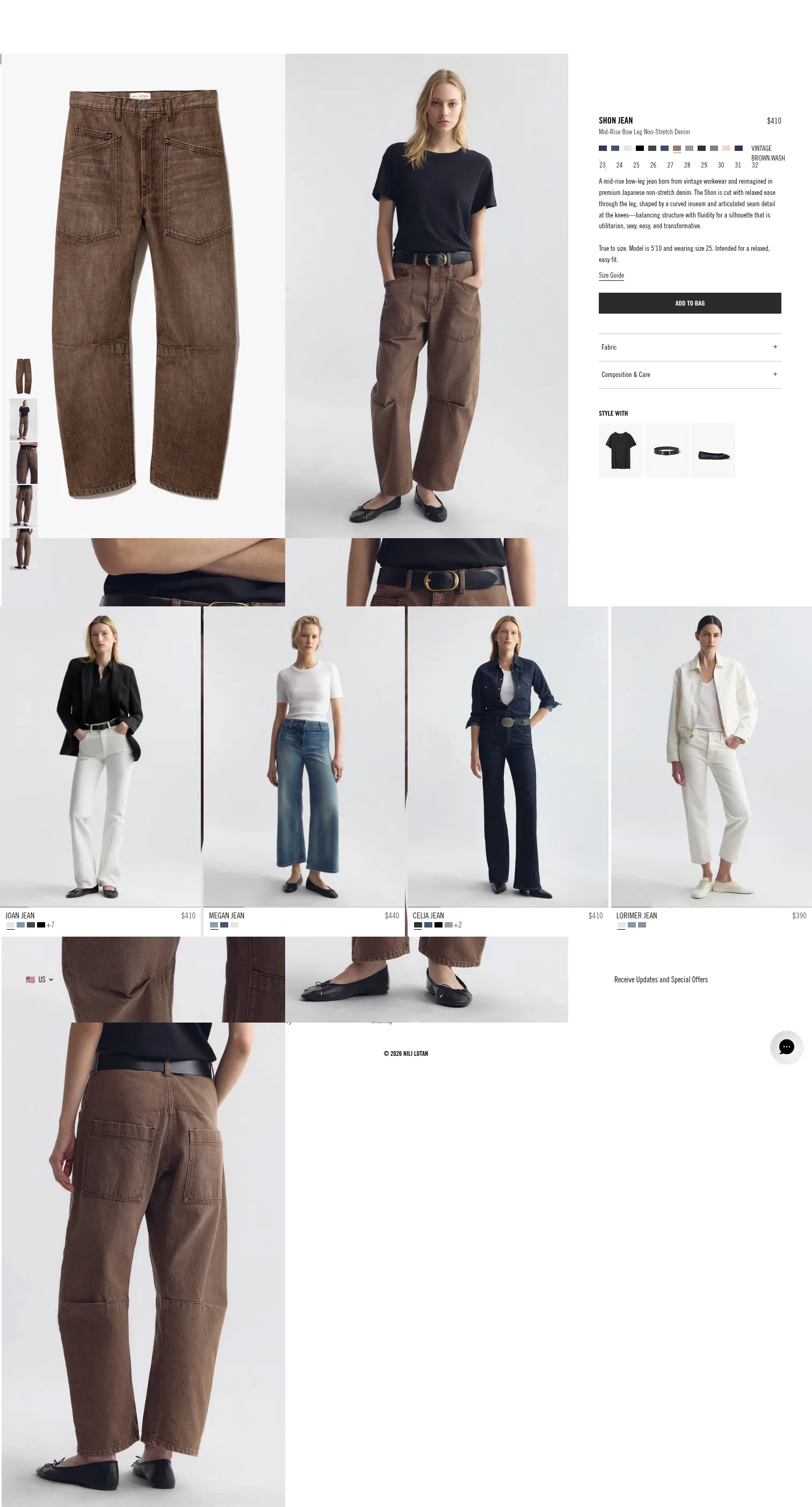 nililotan.com/products/shon-barrel-jean-brown-wash on desktop, full screenshot