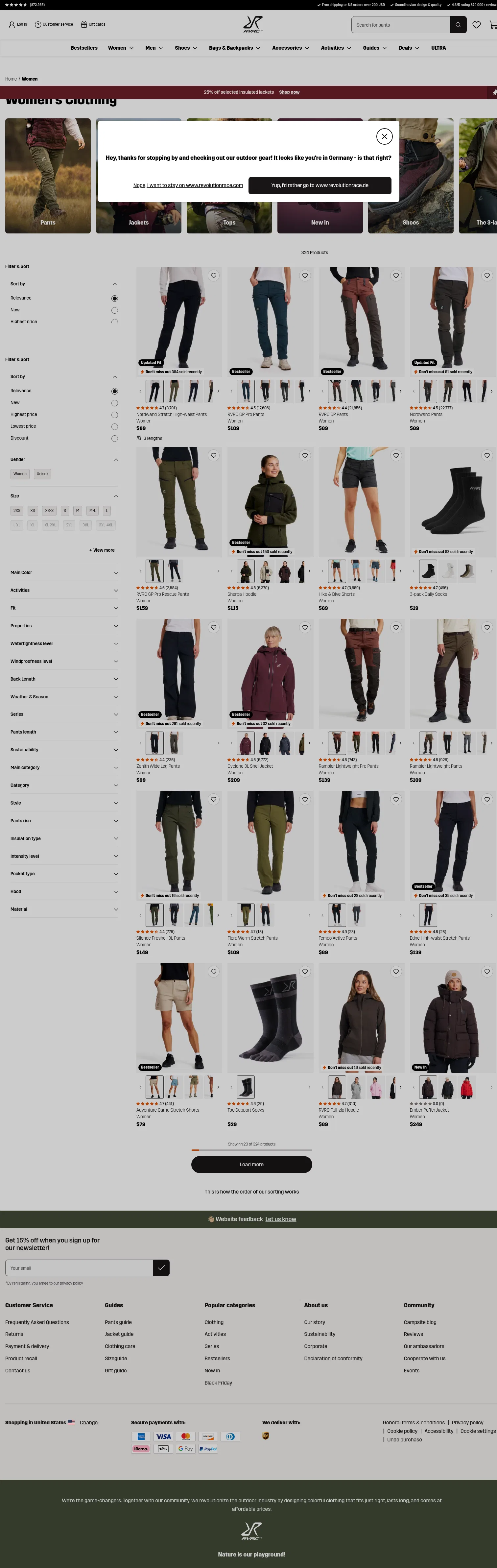 revolutionrace.com/women on desktop, full screenshot