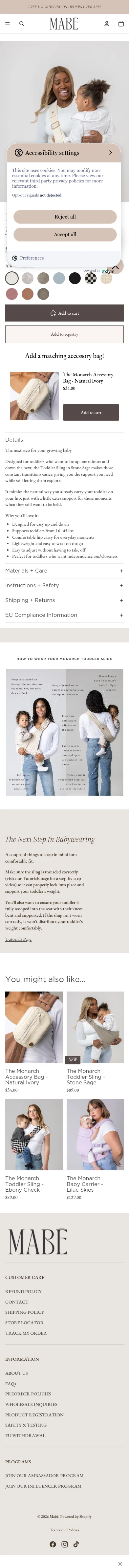 mabeproducts.com/products/the-monarch-toddler-sling-ivory on mobile