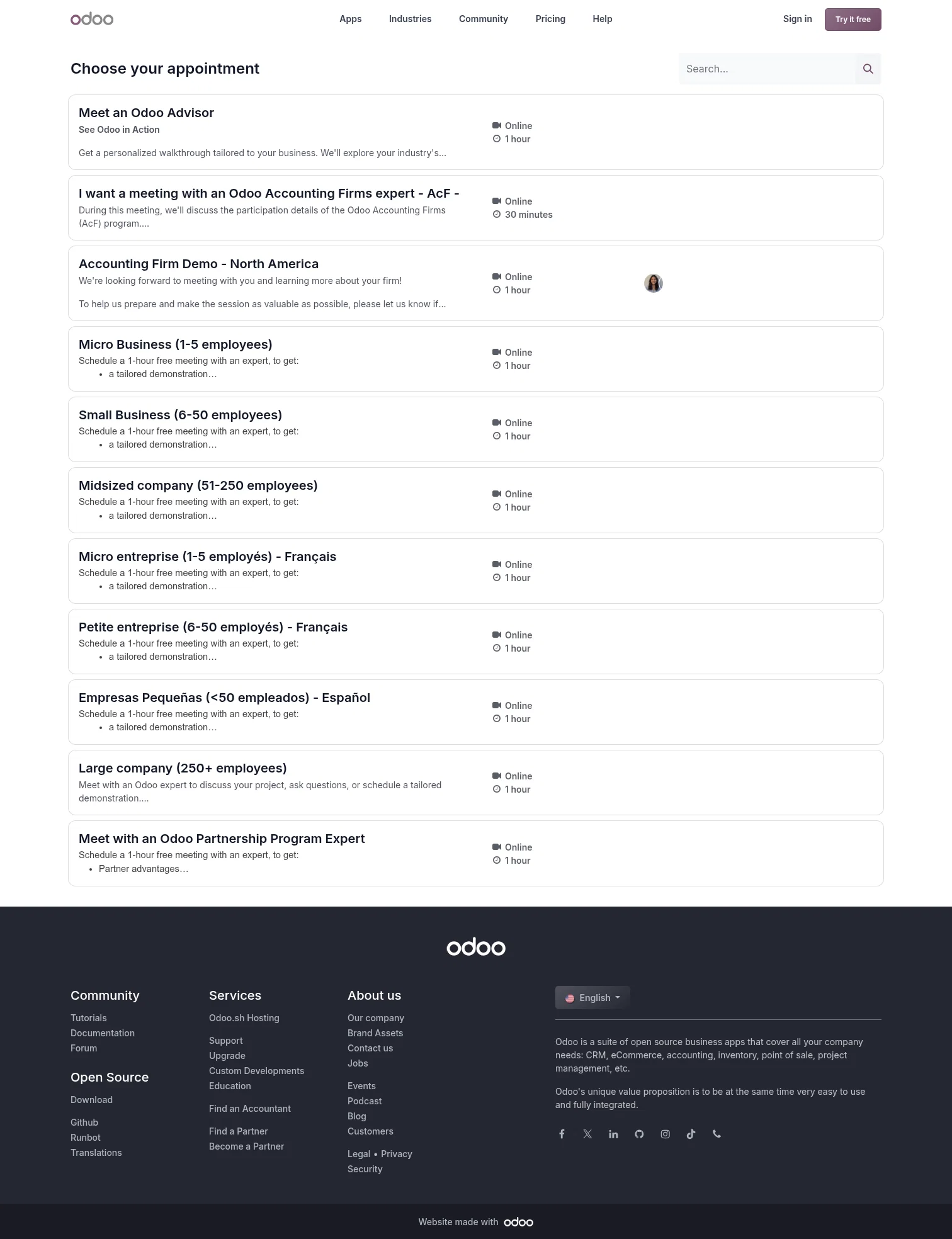 odoo.com/appointment on desktop