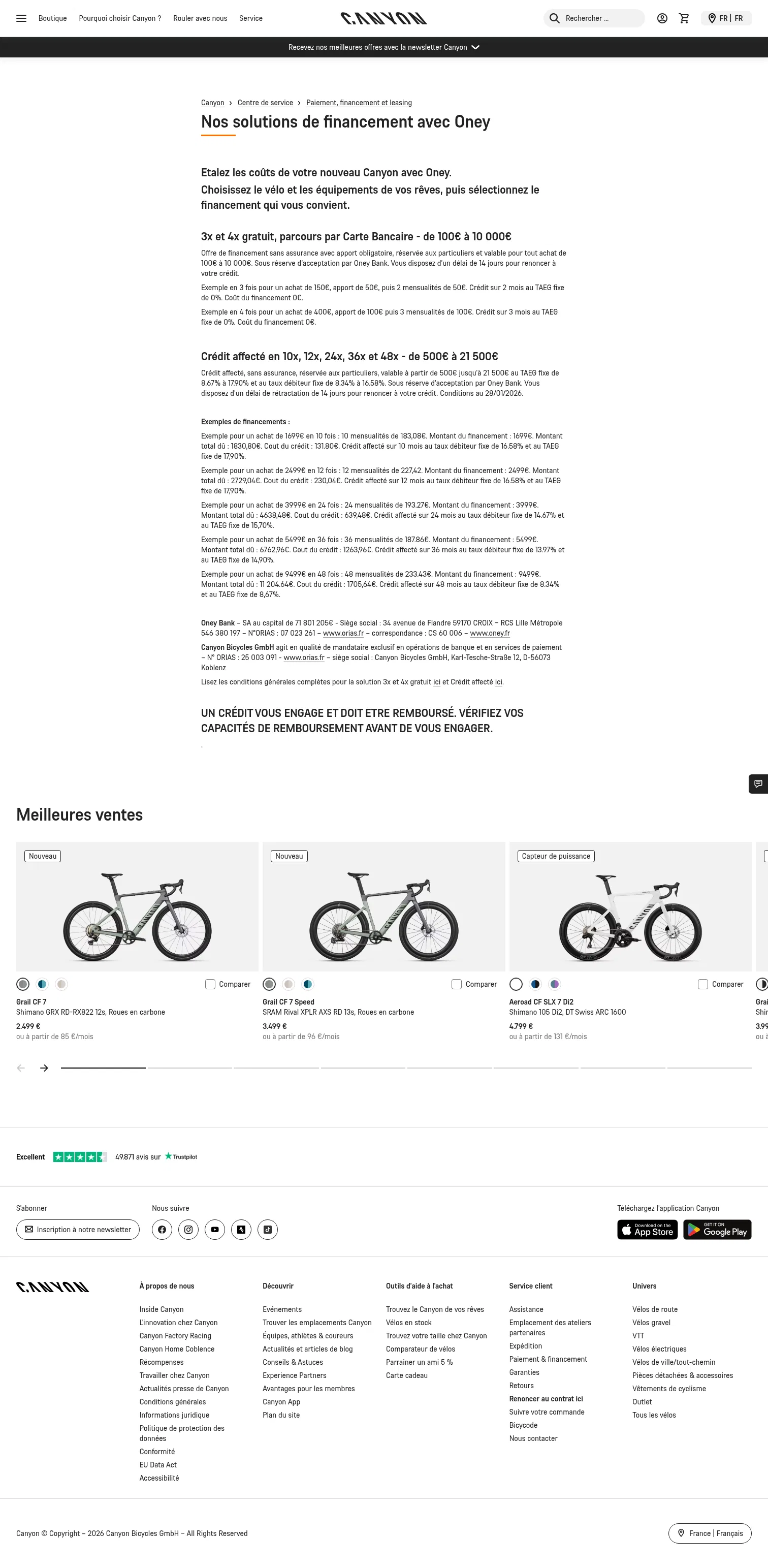 canyon.com/fr-fr/service-client/paiement-financement-leasing/oney.html on desktop, full screenshot