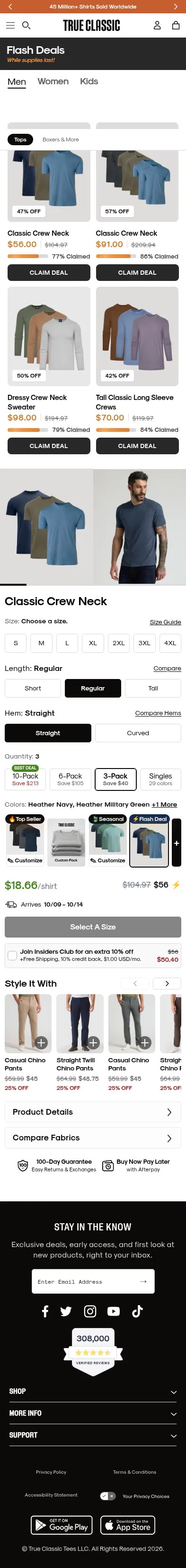 trueclassictees.com/pages/weekly-deals on mobile, full screenshot