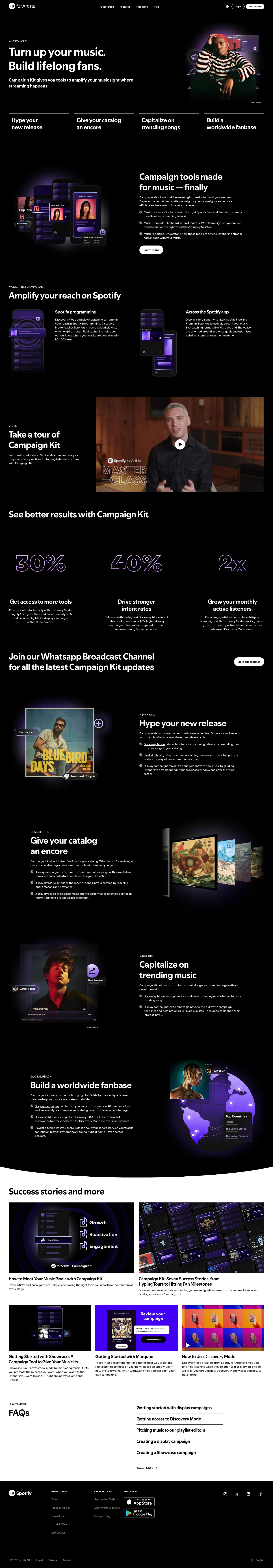 artists.spotify.com/campaign-kit on desktop, full screenshot