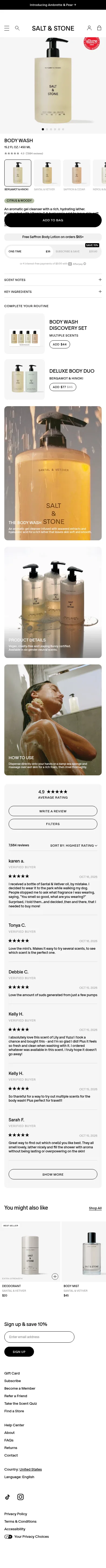 saltandstone.com/products/body-wash on mobile, full screenshot