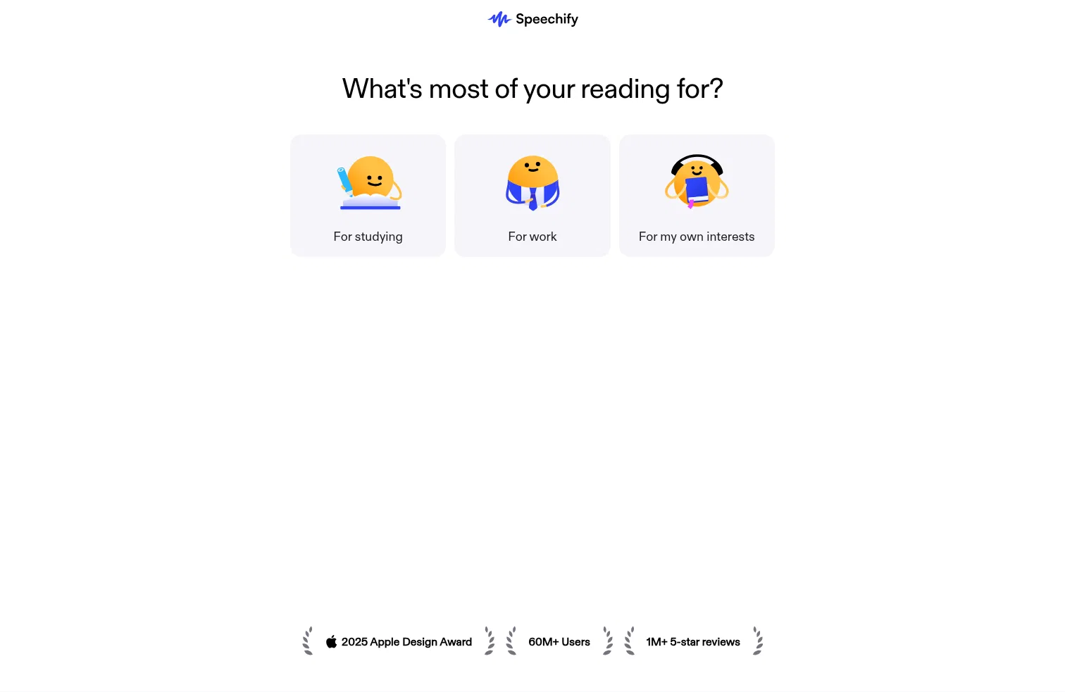 speechify.com/onboarding/nc/v5-4-ww on desktop, full screenshot