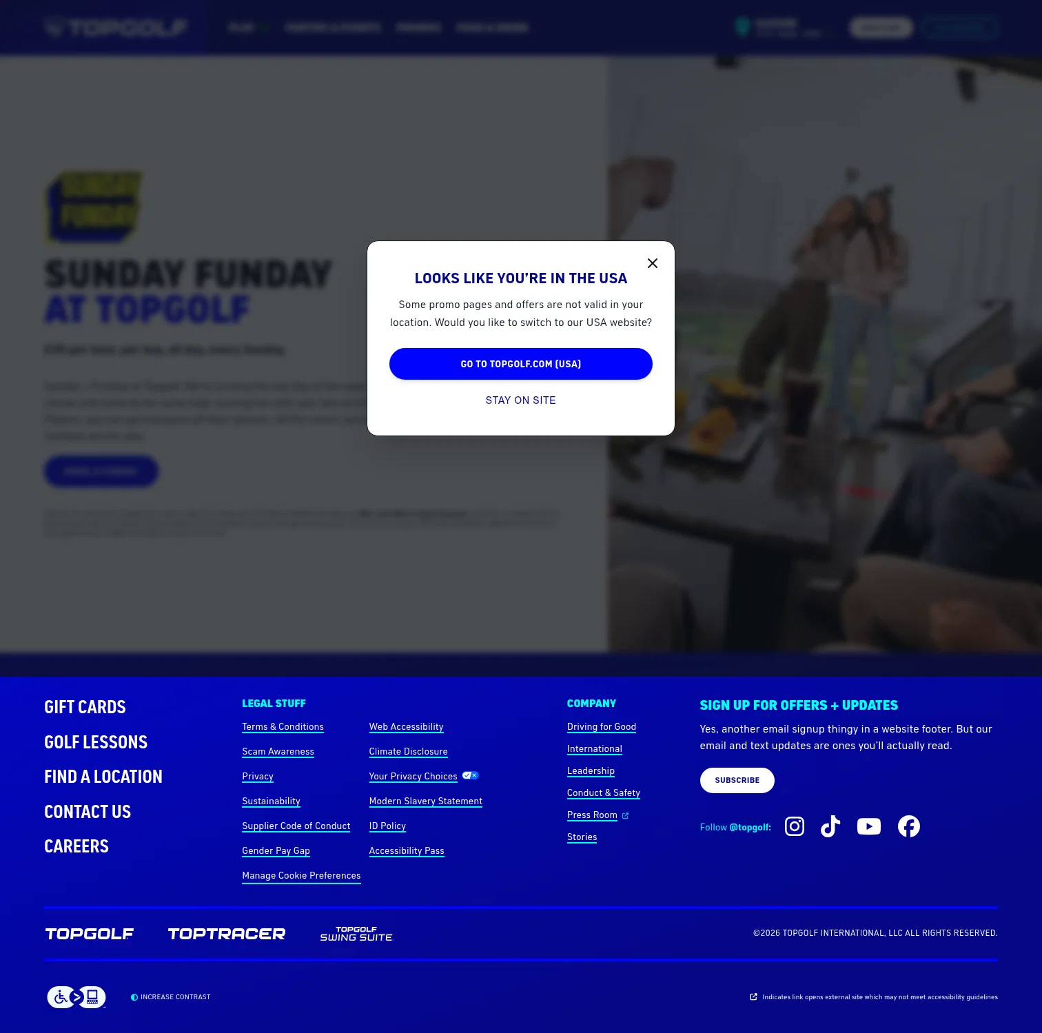Topgolf landing page