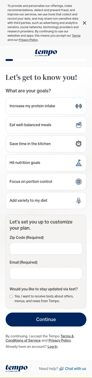 tempomeals.com/signup/intro/tempo on mobile, full screenshot