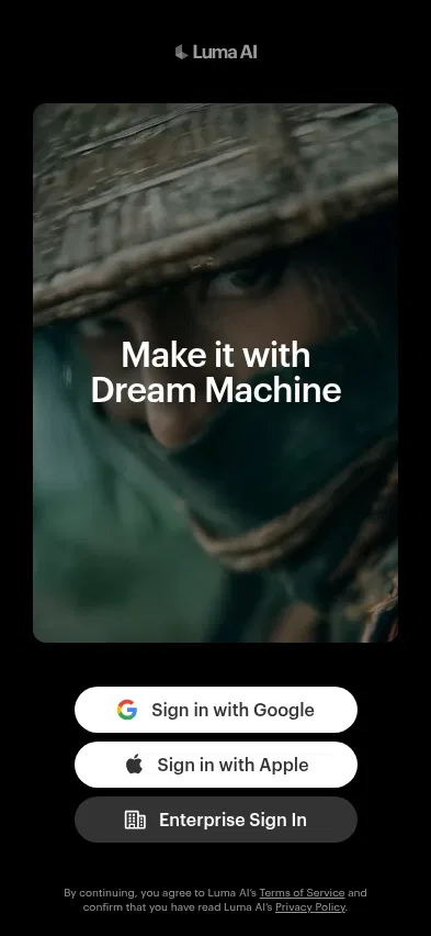 dream-machine.lumalabs.ai on mobile, full screenshot