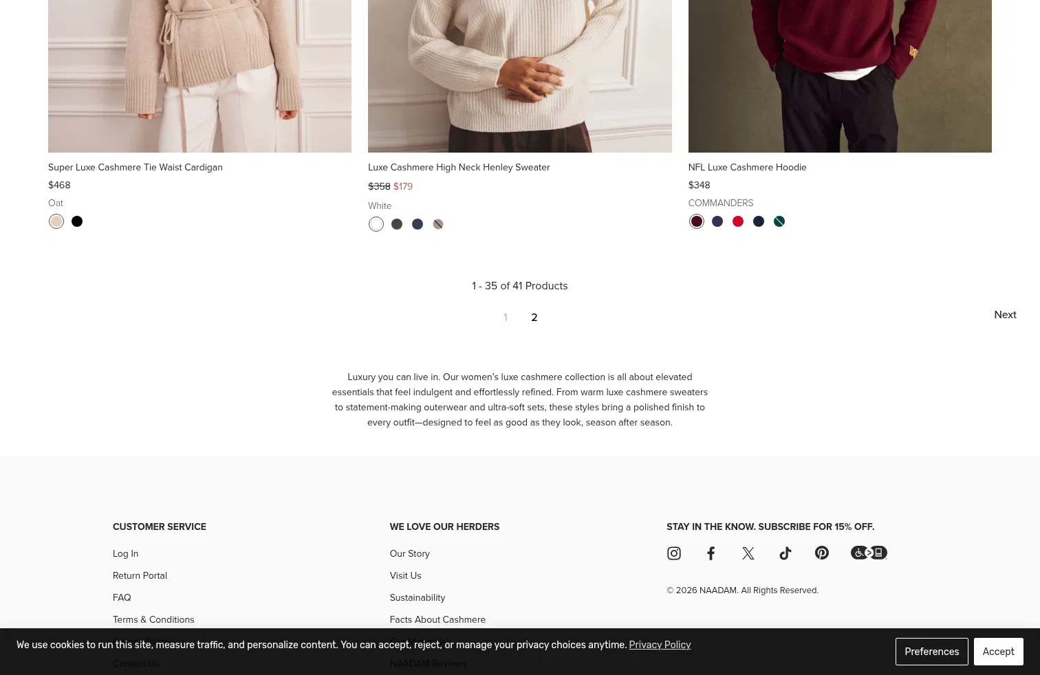 naadam.co/collections/womens-luxe-cashmere on desktop, full screenshot