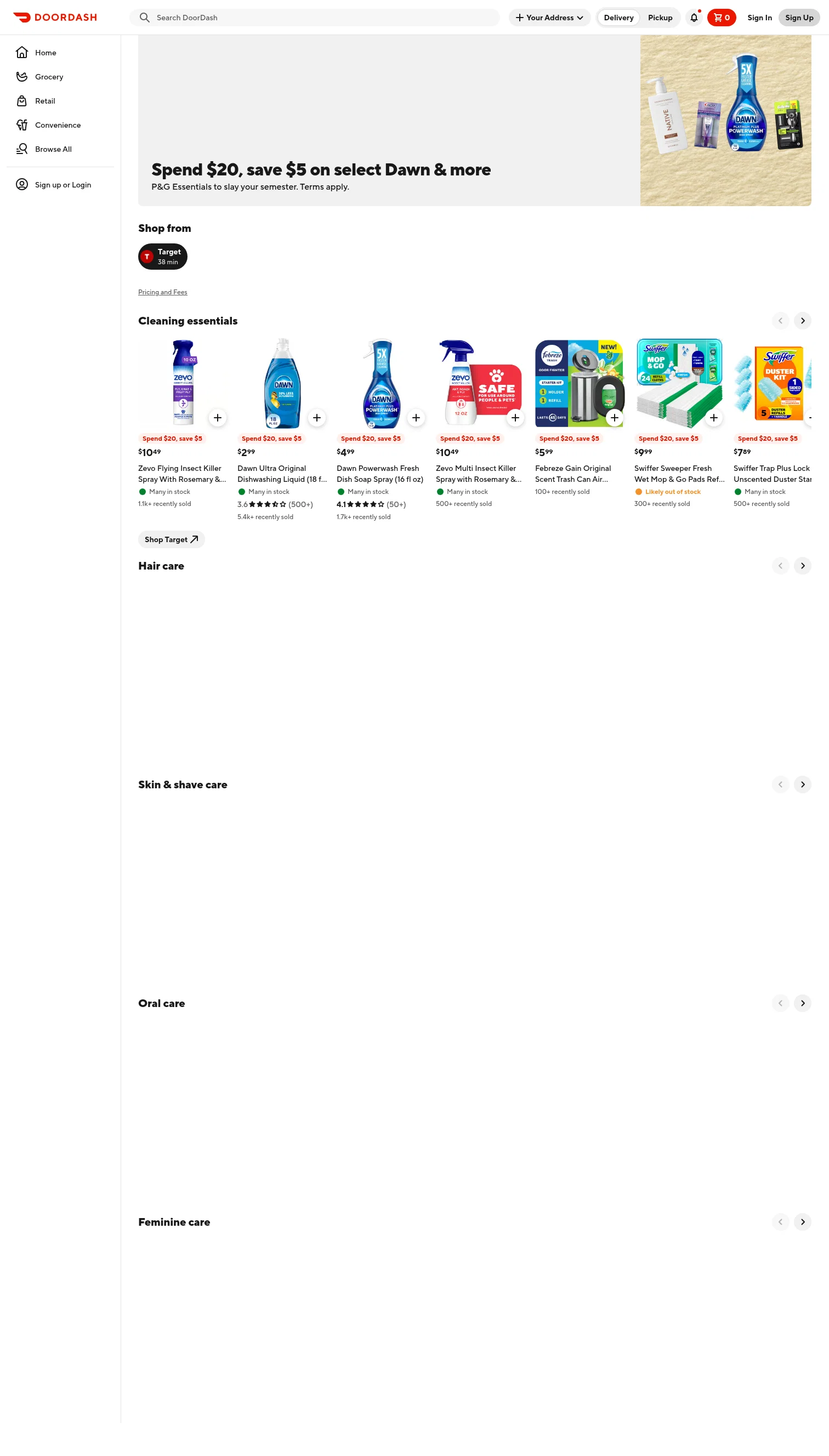 doordash.com/brand/pg-target-survivecollege on desktop