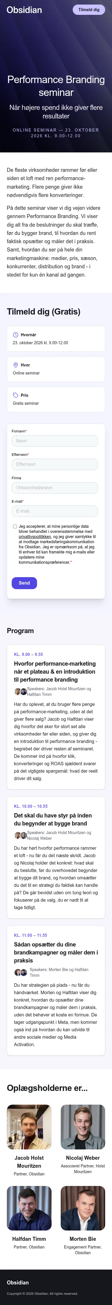 events.obsidianagency.com/performance-branding on mobile, full screenshot