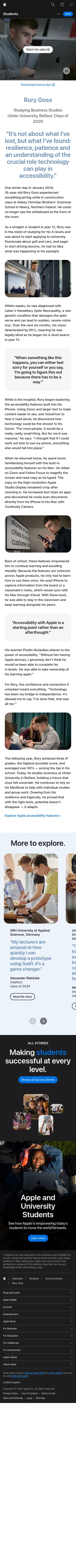 apple.com/uk/education/college-students/success-stories/goss on mobile, full screenshot