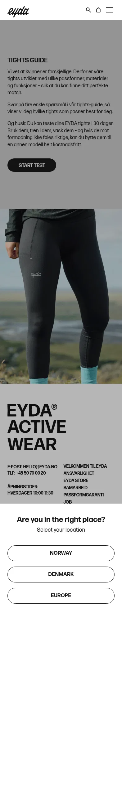 eyda.no/pages/tights-guide on mobile, full screenshot