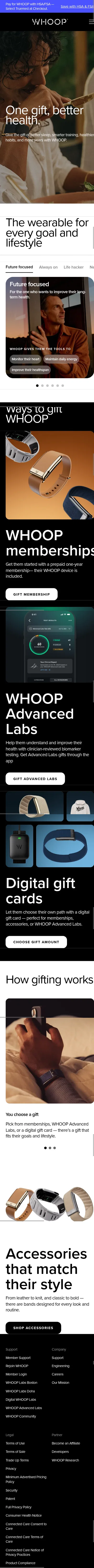 whoop.com/gifting on mobile, full screenshot