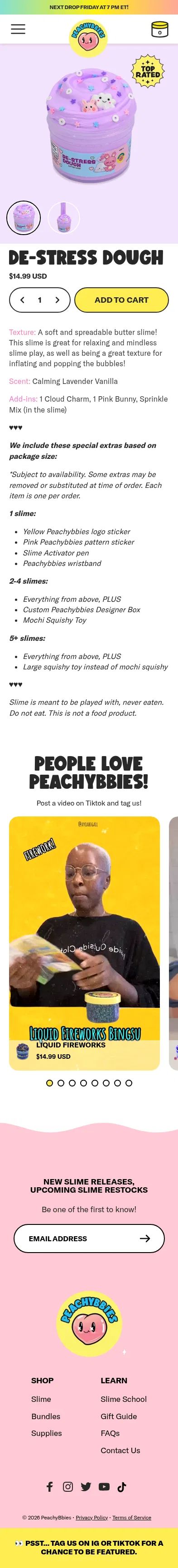 peachybbies.com/products/de-stress-dough on mobile, full screenshot