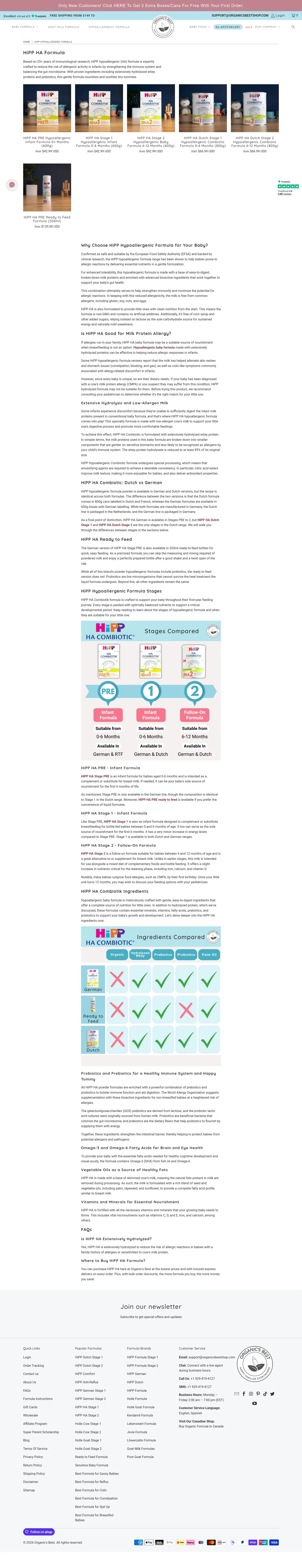 organicsbestshop.com/collections/hipp-hypoallergenic-formula on desktop, full screenshot