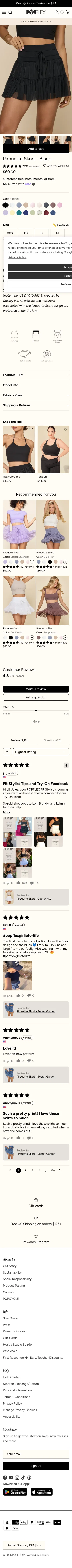 popflexactive.com/collections/best-sellers/products/pirouette-skort-black on mobile, full screenshot
