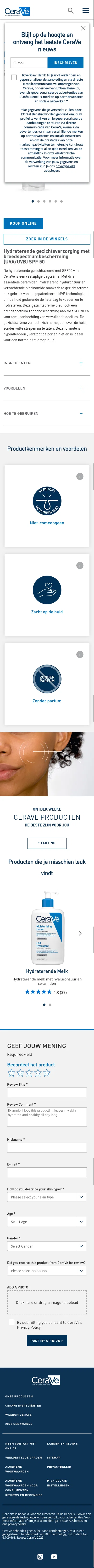 cerave.nl/huidverzorging/hydraterende-gezichtscreme-spf50 on mobile, full screenshot