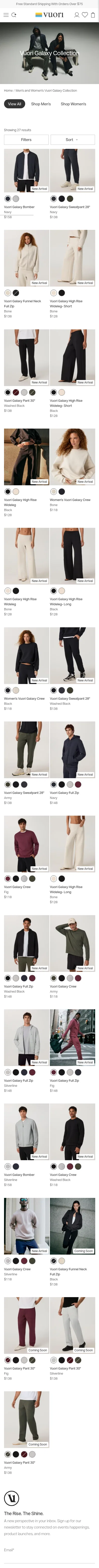 vuoriclothing.com/collections/mens-and-womens-galaxy-collection on mobile, full screenshot
