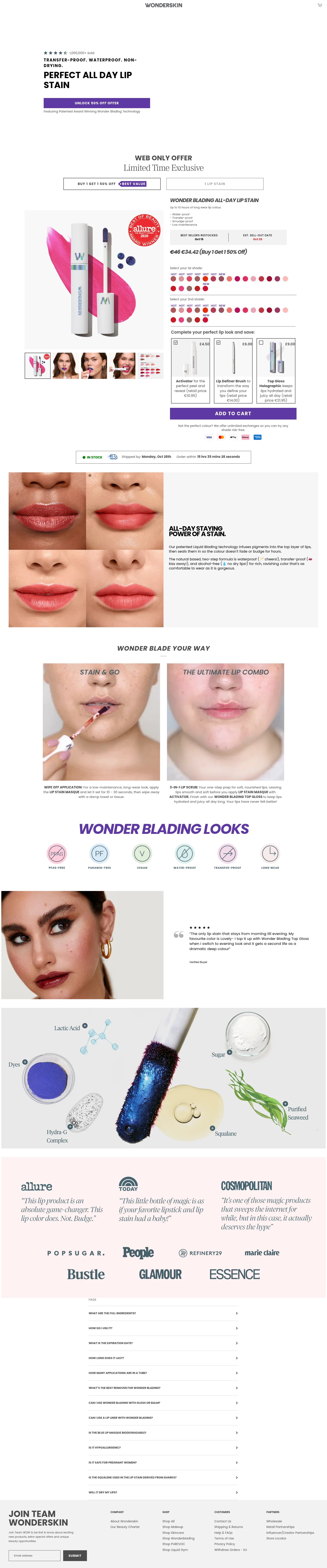 Wonderskin landing page