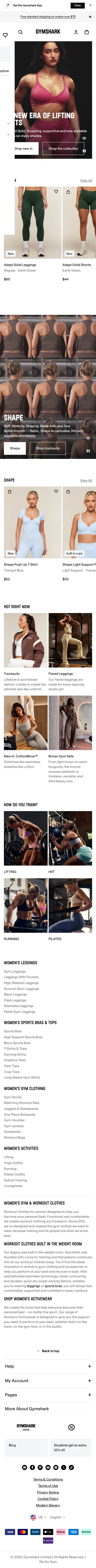 gymshark.com/pages/shop-women on mobile