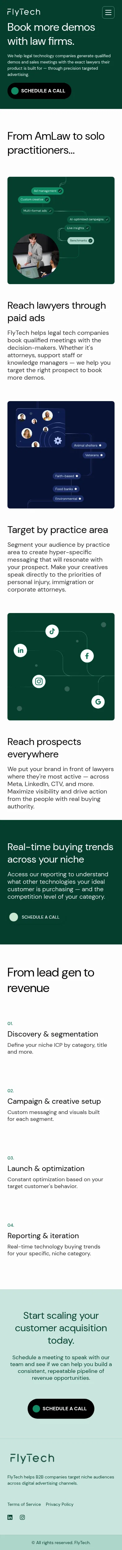 flytech.ai/solutions/legal-technology on mobile, full screenshot