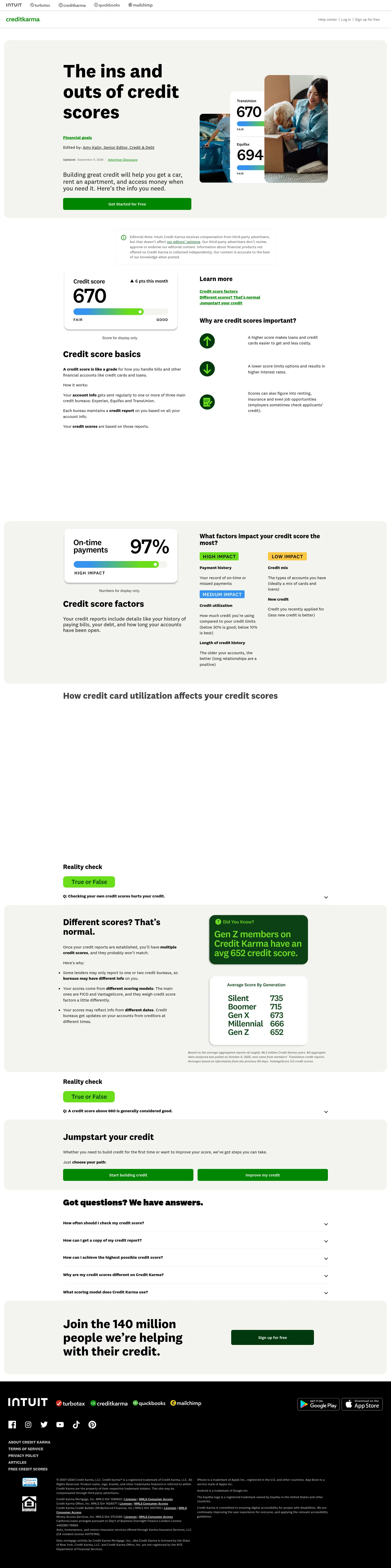 creditkarma.com/lp/the-ins-and-outs-of-credit-scores-v2 on desktop, full screenshot